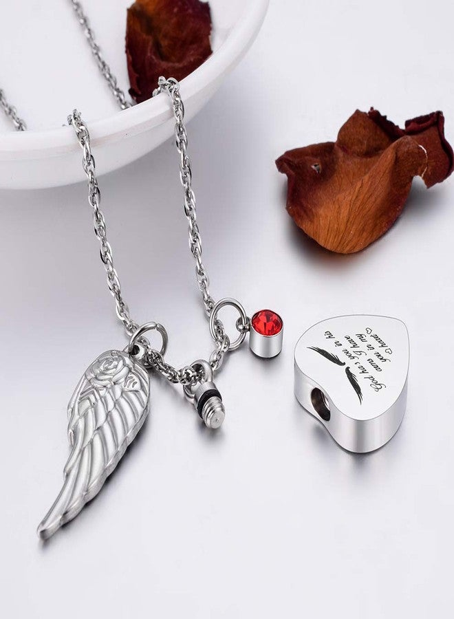 Dletay Heart Urn Necklace for Ashes Cremation Jewelry for Ashes with 12 Birthstones Ashes Necklace with Angel Wing Charm -God Has You in His Arms, I Have You in My Heart - Image 2